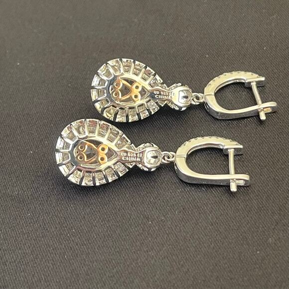 Diamonique Sterling Earrings Simulated Morganite Dangle Drop Silver - Picture 8 of 11